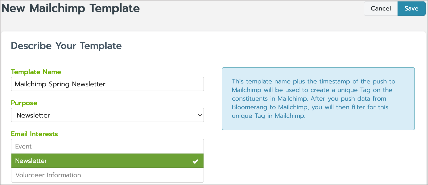 Create Mailchimp Email Templates in Bloomerang