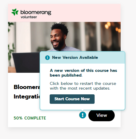 Bloomerang Learning course with an update indicator.